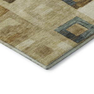 HomeRoots 8' Beige Teal and Gold Geometric Round Rug – Washable, UV-Protected, Stylish for High-Traffic Areas 686660