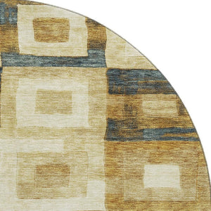 HomeRoots 8' Beige Teal and Gold Geometric Round Rug – Washable, UV-Protected, Stylish for High-Traffic Areas 686660