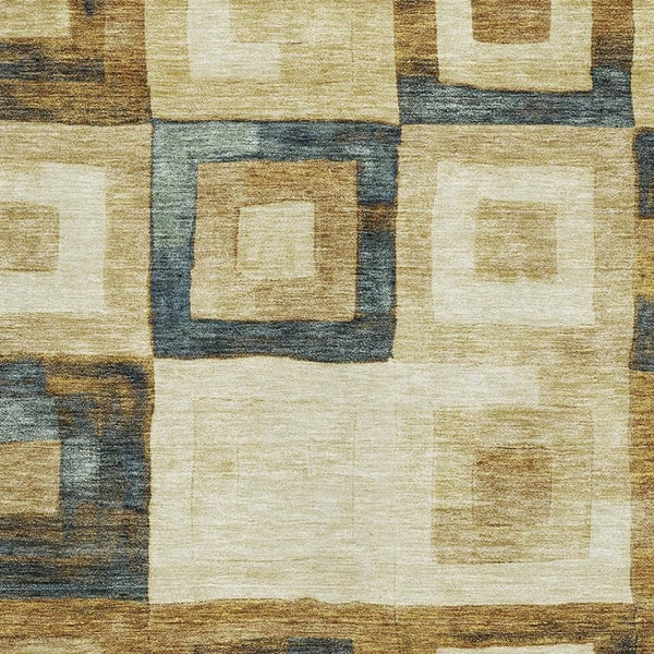 HomeRoots 8' X 10' Modern Beige, Teal & Gold Geometric Area Rug – Washable, UV Protected & Stain Resistant Design 686661