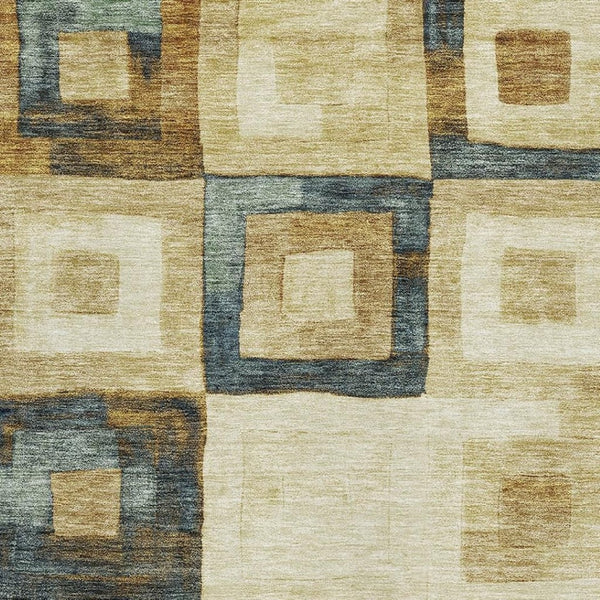 HomeRoots 9' X 12' Beige Teal Gold Geometric Area Rug – Stylish, Washable, UV-Protected for Busy Homes 686662