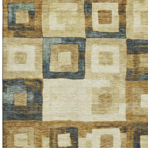 HomeRoots 9' X 12' Beige Teal Gold Geometric Area Rug – Stylish, Washable, UV-Protected for Busy Homes 686662