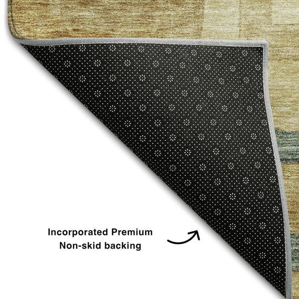 HomeRoots 10' X 14' Beige, Teal & Gold Geometric Washable Area Rug – Durable, UV-Protected for High-Traffic Spaces 686663