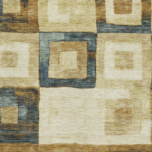 HomeRoots 10' X 14' Beige, Teal & Gold Geometric Washable Area Rug – Durable, UV-Protected for High-Traffic Spaces 686663