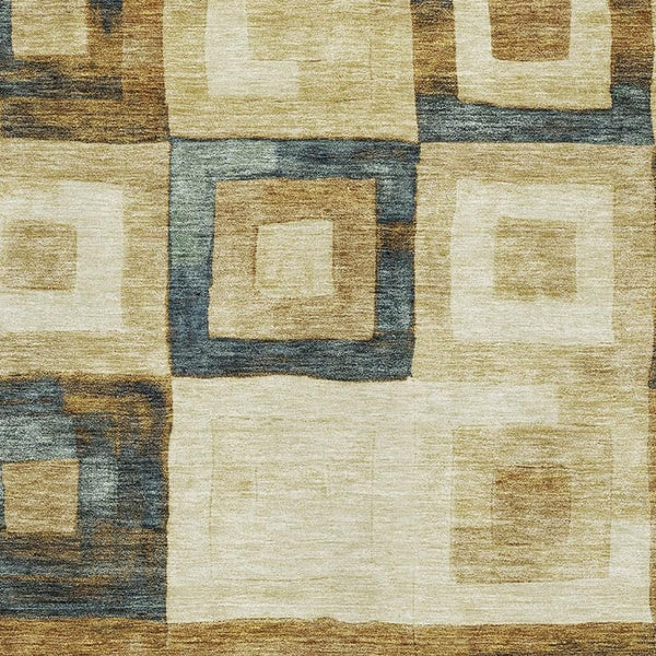 HomeRoots 10' X 14' Beige, Teal & Gold Geometric Washable Area Rug – Durable, UV-Protected for High-Traffic Spaces 686663