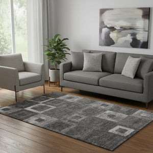 HomeRoots 5' X 8' Stylish Black Silver Gray Geometric Area Rug – Washable, Stain-Resistant, UV Protected Design 686665