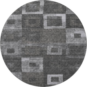 HomeRoots 8' Modern Black, Silver & Gray Geometric Washable Round Rug with UV Protection for High-Traffic Areas 686666