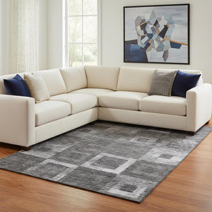 HomeRoots 8' X 10' Modern Black Silver Gray Geometric Washable Area Rug with UV Protection for High Traffic 686667