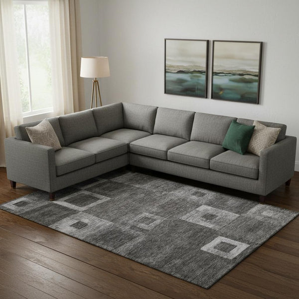 HomeRoots 9' X 12' Washable Geometric Area Rug - Stylish Black, Silver & Gray with UV Protection for Durability 686668