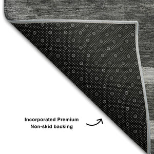 HomeRoots 9' X 12' Washable Geometric Area Rug - Stylish Black, Silver & Gray with UV Protection for Durability 686668