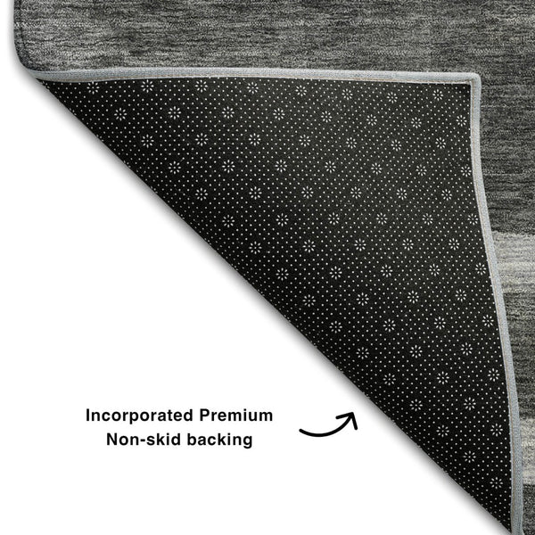HomeRoots 9' X 12' Washable Geometric Area Rug - Stylish Black, Silver & Gray with UV Protection for Durability 686668