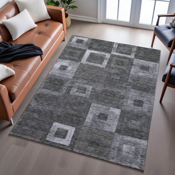 HomeRoots 9' X 12' Washable Geometric Area Rug - Stylish Black, Silver & Gray with UV Protection for Durability 686668