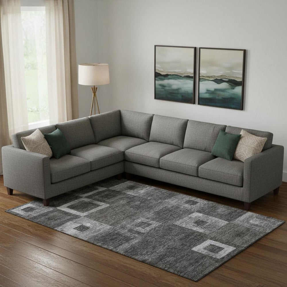 HomeRoots 10' Geometric Black Silver Gray Area Rug - Washable, Stain-Resistant, UV Protected for Modern Homes 686669