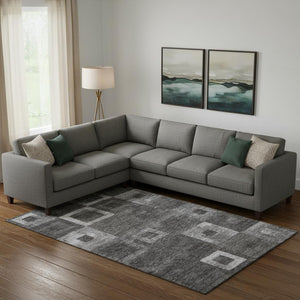 HomeRoots 10' Geometric Black Silver Gray Area Rug - Washable, Stain-Resistant, UV Protected for Modern Homes 686669