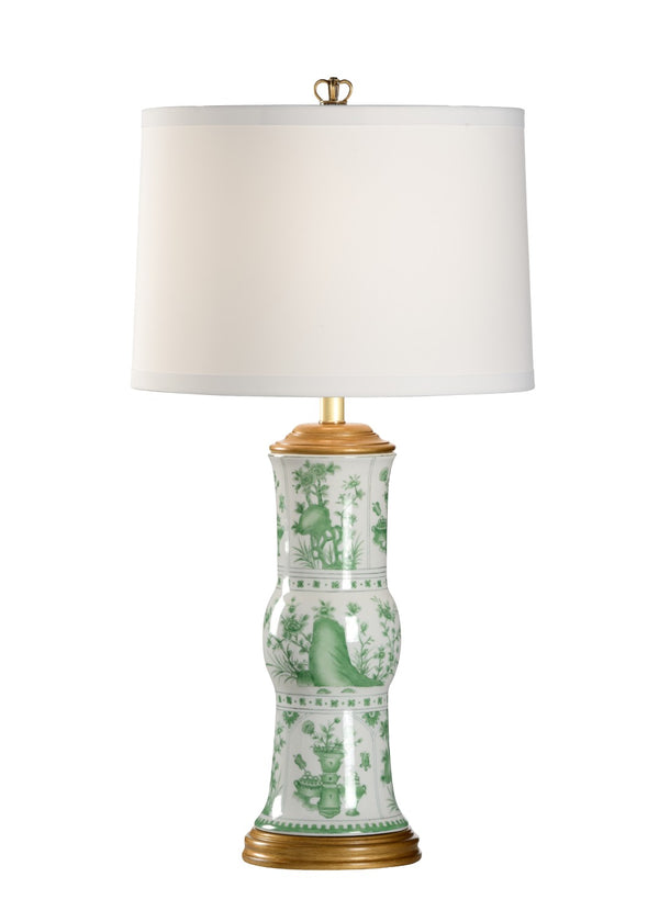 Chelsea House Canton Hand-Painted Porcelain Vase Lamp With Green-On-White Glaze And Antique Gold Base, 31" High 68667