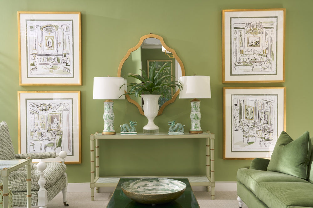 Chelsea House Canton Hand-Painted Porcelain Vase Lamp With Green-On-White Glaze And Antique Gold Base, 31" High 68667