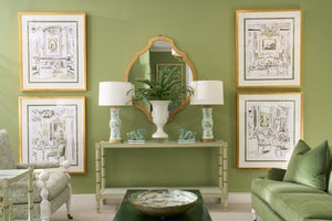 Chelsea House Canton Hand-Painted Porcelain Vase Lamp With Green-On-White Glaze And Antique Gold Base, 31" High 68667
