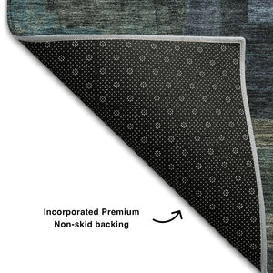 HomeRoots 5' X 8' Washable Blue and Green Geometric Area Rug – UV Protected, Stain Resistant, Perfect for Homes! 686671