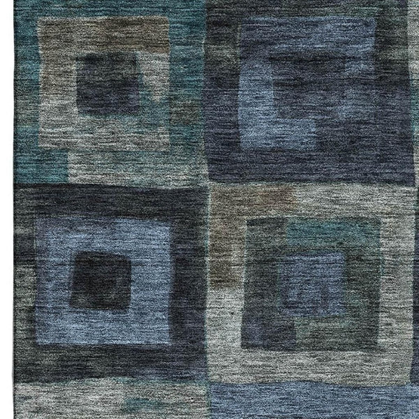 HomeRoots 5' X 8' Washable Blue and Green Geometric Area Rug – UV Protected, Stain Resistant, Perfect for Homes! 686671