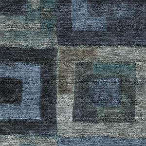 HomeRoots 8' X 10' Geometric Washable Area Rug in Blue and Green – Durable, UV-Protected, Stain-Resistant Design 686673