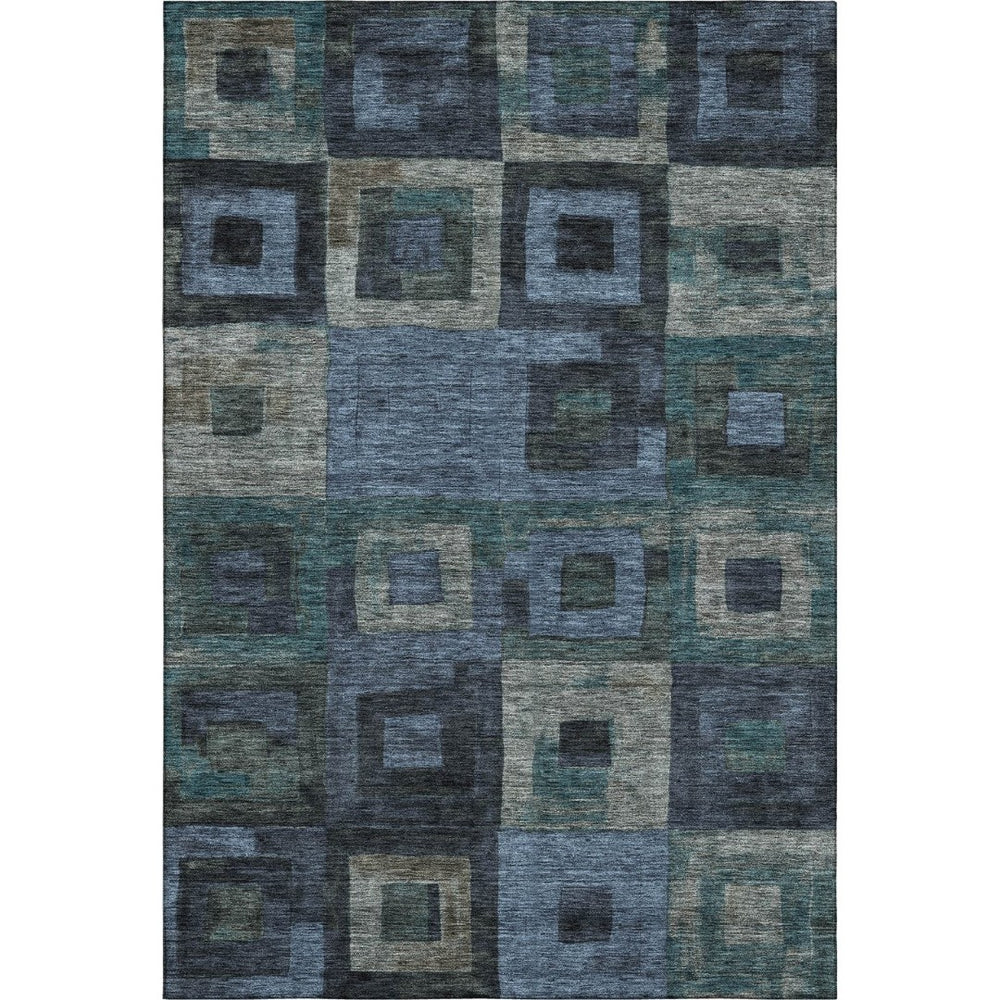 HomeRoots 9' X 12' Modern Blue and Green Geometric Area Rug - Washable, UV Protected, Stain Resistant Design 686674