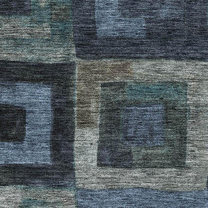 HomeRoots 9' X 12' Modern Blue and Green Geometric Area Rug - Washable, UV Protected, Stain Resistant Design 686674