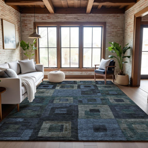 HomeRoots 10' Blue & Green Geometric Washable Area Rug - UV Protected, Durable, Stylish for Modern Homes 686675