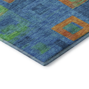 HomeRoots 5' X 8' Washable Geometric Area Rug in Denim Blue, Orange & Green – Stylish, Durable & Pet-Friendly! 686677