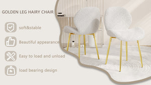 English Elm Modern Minimalist White Teddy Velvet Dining Chairs Set Of 2 With Gold Legs - Stylish Comfort & Versatility W1727P251124