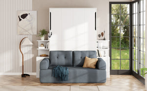 English Elm Full Size Murphy Bed System with Integrated Sofa and Storage Towers for Guest Rooms White+Gray LP000380AAE