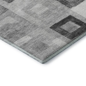 HomeRoots 8' X 10' Gray and Silver Geometric Area Rug - Washable, UV Protected, Stain Resistant for Modern Homes 686685