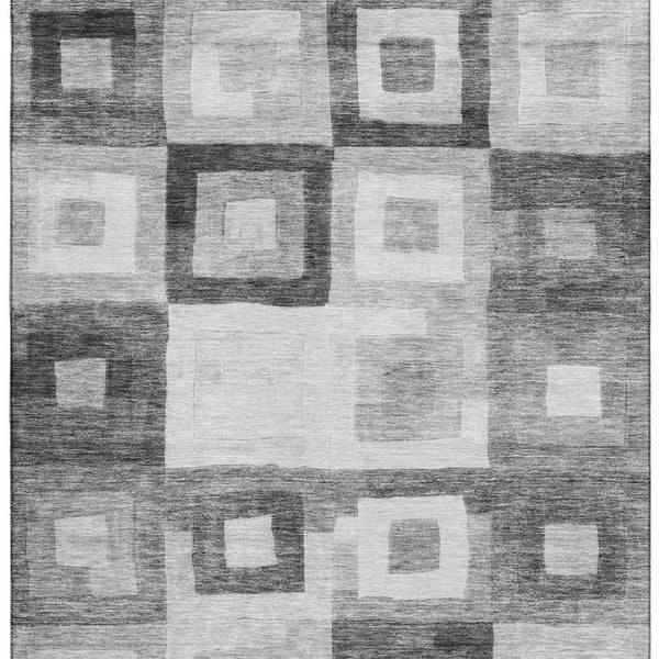 HomeRoots 8' X 10' Gray and Silver Geometric Area Rug - Washable, UV Protected, Stain Resistant for Modern Homes 686685