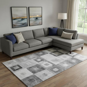 HomeRoots 9' X 12' Gray and Silver Geometric Area Rug - Modern, Washable, UV-Protected for Stylish Living Spaces 686686
