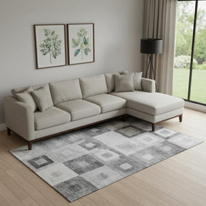 HomeRoots 10' Gray & Silver Geometric Washable Area Rug - Durable, UV Protected, Stain-Resistant Design for Homes 686687