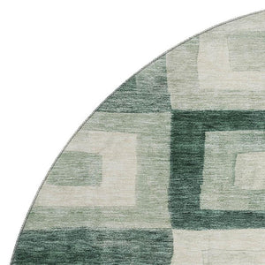 HomeRoots 8' Green And Ivory Geometric Washable Round Rug – UV Resistant, Stain-Proof, Easy Care Home Decor 686690