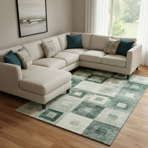 HomeRoots 8' X 10' Green & Ivory Geometric Area Rug - Washable, UV-Protected, Stylish for Homes & Patios 686691