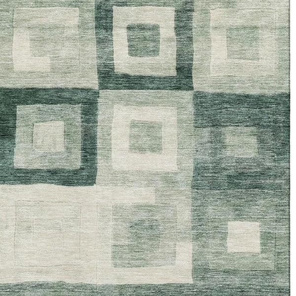 HomeRoots 8' X 10' Green & Ivory Geometric Area Rug - Washable, UV-Protected, Stylish for Homes & Patios 686691