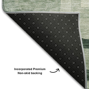 HomeRoots 9' X 12' Green and Ivory Geometric Area Rug - Washable, UV-Protected, Stylish, and Durable Design! 686692