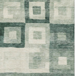 HomeRoots 9' X 12' Green and Ivory Geometric Area Rug - Washable, UV-Protected, Stylish, and Durable Design! 686692