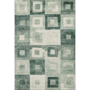 HomeRoots 9' X 12' Green and Ivory Geometric Area Rug - Washable, UV-Protected, Stylish, and Durable Design! 686692