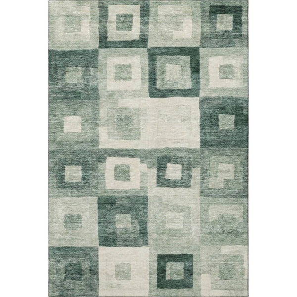 HomeRoots 9' X 12' Green and Ivory Geometric Area Rug - Washable, UV-Protected, Stylish, and Durable Design! 686692