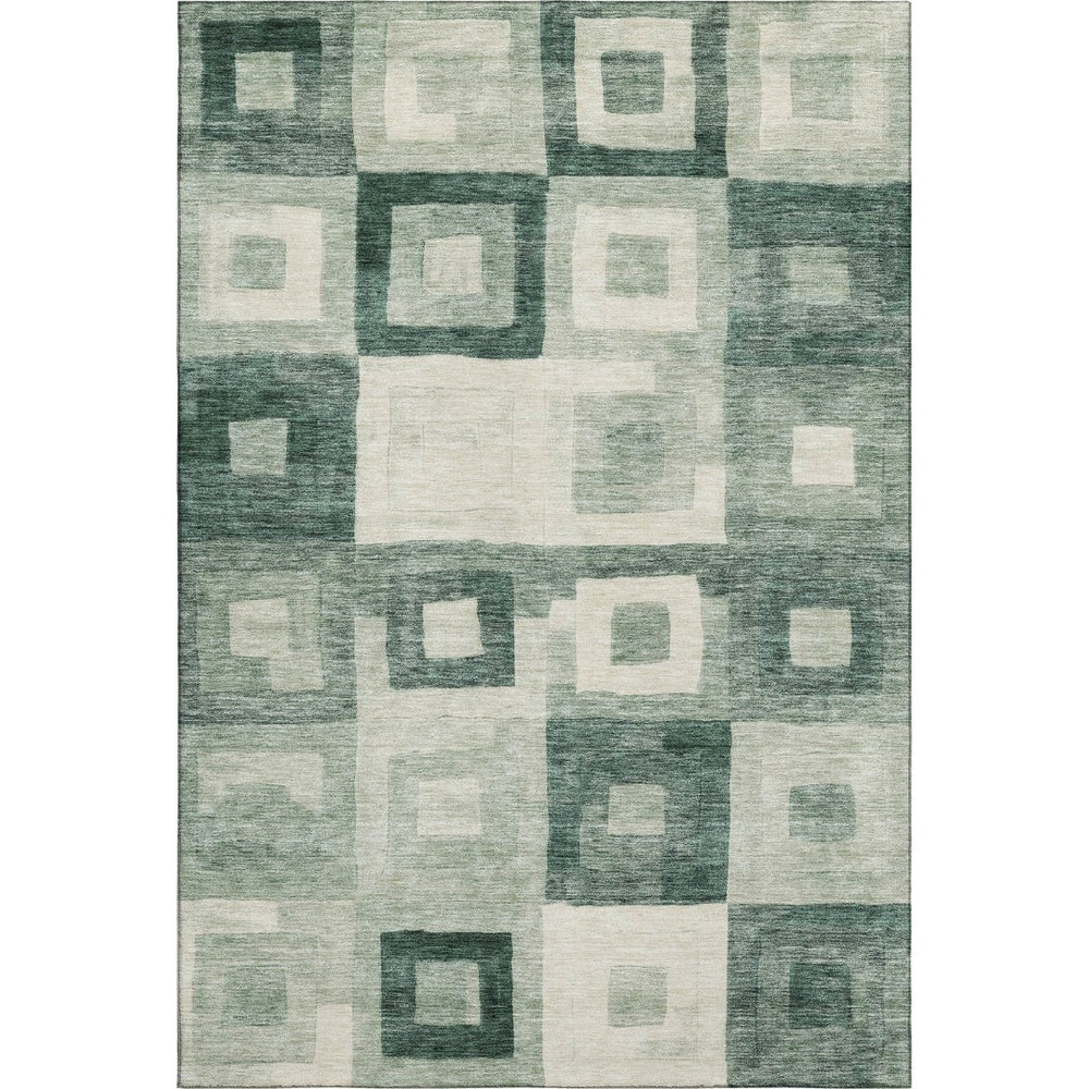 HomeRoots 10' X 14' Modern Green and Ivory Geometric Area Rug – Washable, UV Protected, Durable for High-Traffic Areas 686693