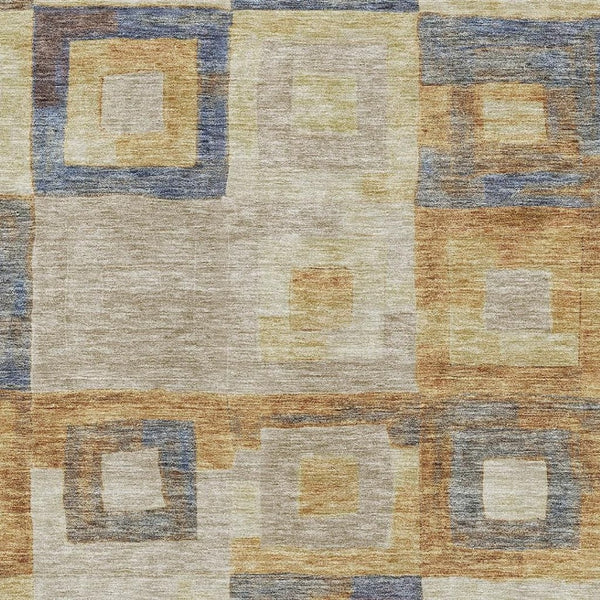 HomeRoots 5' X 8' Geometric Washable Area Rug in Linen Gold & Wheat - Durable, UV-Protected & Pet-Friendly! 686695