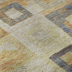 HomeRoots 8' Linen Gold and Wheat Geometric Round Rug – Washable, UV-Protected, Durable, and Stylish Design 686696