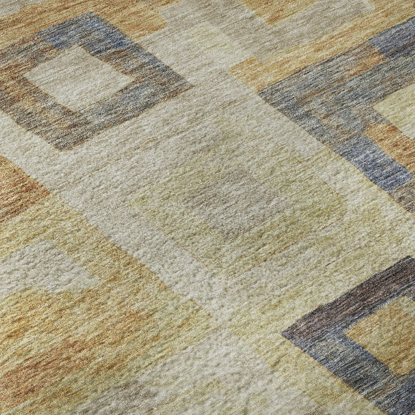 HomeRoots 8' Linen Gold and Wheat Geometric Round Rug – Washable, UV-Protected, Durable, and Stylish Design 686696
