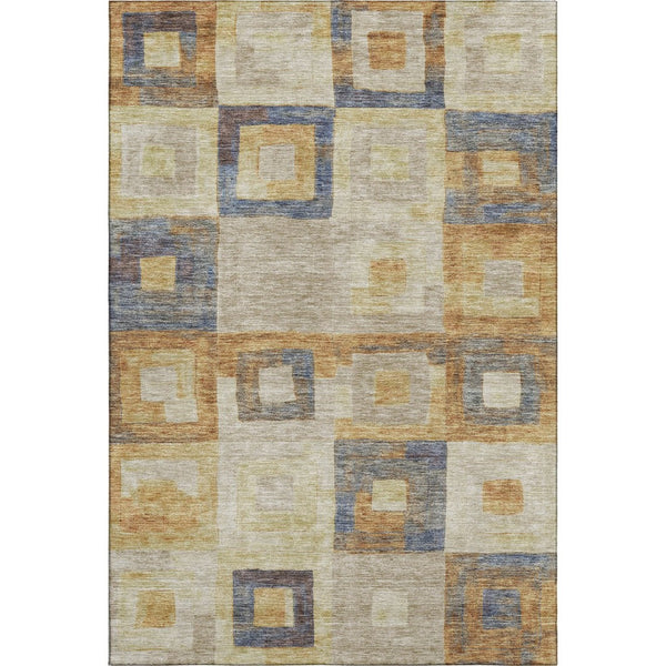 HomeRoots 8' X 10' Washable Linen Gold & Wheat Geometric Area Rug with UV Protection for Stylish Living Spaces 686697