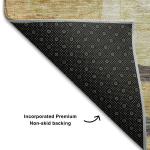 HomeRoots 8' X 10' Washable Linen Gold & Wheat Geometric Area Rug with UV Protection for Stylish Living Spaces 686697