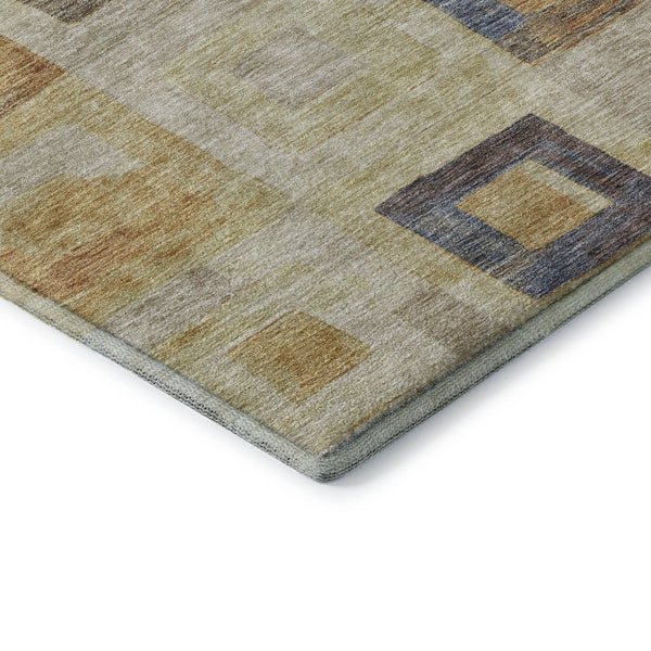 HomeRoots 8' X 10' Washable Linen Gold & Wheat Geometric Area Rug with UV Protection for Stylish Living Spaces 686697