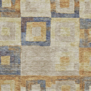 HomeRoots 8' X 10' Washable Linen Gold & Wheat Geometric Area Rug with UV Protection for Stylish Living Spaces 686697