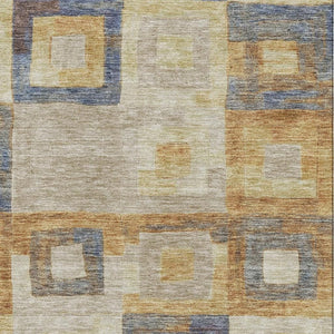 HomeRoots 9' X 12' Linen Gold & Wheat Geometric Area Rug – Washable, Stain-Resistant, UV-Protected, Stylish Design 686698