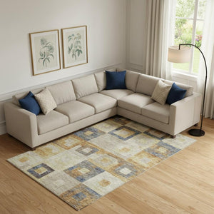 HomeRoots 10' X 14' Linen Gold Geometric Area Rug - Washable, Stain Resistant, Stylish & UV Protected Design! 686699